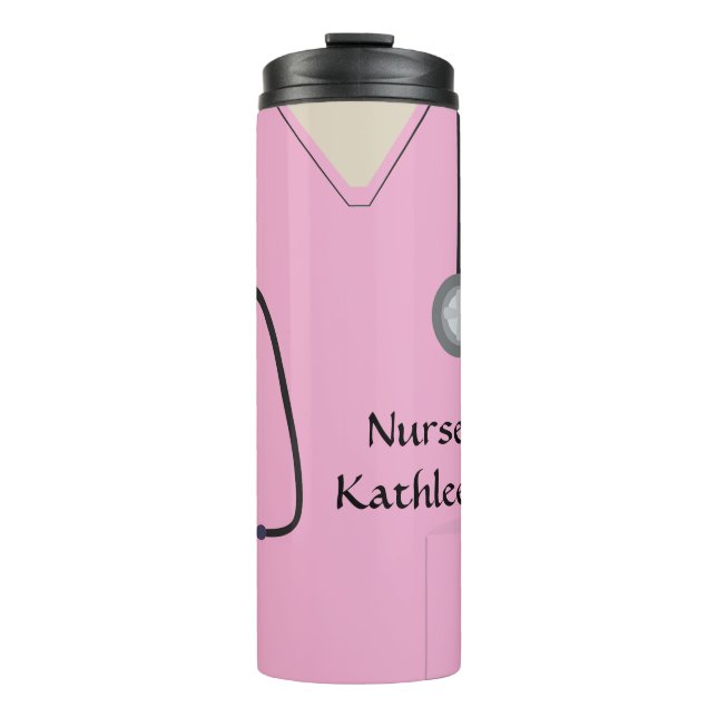 Medical Scrubs Uniform Pink Thermal Tumbler (Front)