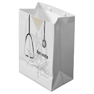 Medical Scrubs White Snowflake MGB Medium Gift Bag