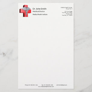 Medical Silver 3D Caduceus Cross Red Stationery