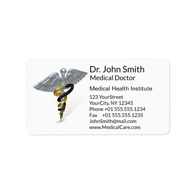 Medical Silver Caduceus Black Gold - Address Label (Front)