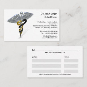 Medical Silver Caduceus Black Gold - Appointment Card
