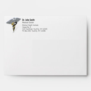 Medical Silver Caduceus Black Gold Envelope
