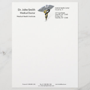 Medical Silver Caduceus Black Gold - Letterhead