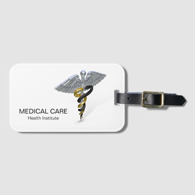 Medical Silver Caduceus Black Gold - Luggage Tag (Front Horizontal)