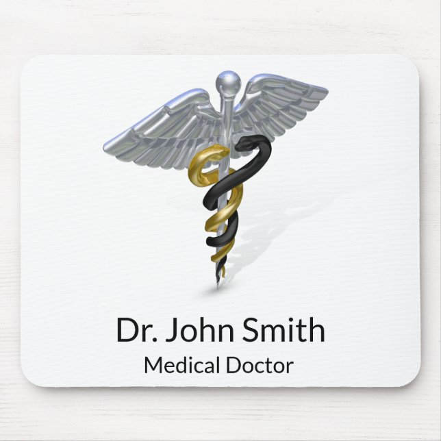 Medical Silver Caduceus Black Gold - Mousepad (Front)