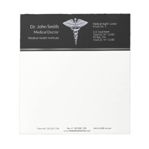 Medical Silver Classy Caduceus on Black Notepad