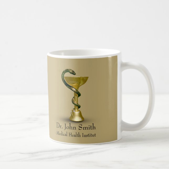 Medical Snake Beige Bowl Hygieia Gold Caduceus Coffee Mug (Right)