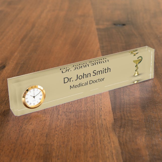 Medical Snake Beige Bowl Hygieia Gold Caduceus Nameplate (Side)