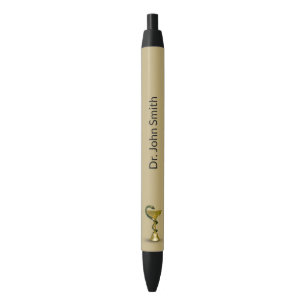 Medical Snake Bowl Beige Hygieia Gold Caduceus Black Ink Pen