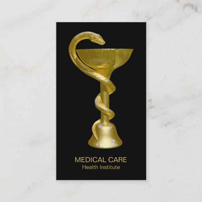 Medical Snake Bowl Hygieia Classy Gold Caduceus Business Card (Front)