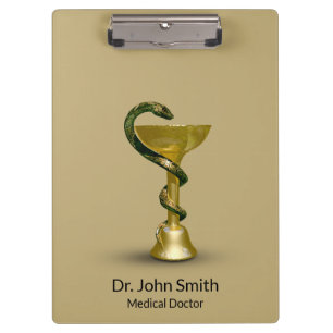 Medical Snake Bowl Hygieia Gold Caduceus Beige Clipboard