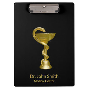 Medical Snake Bowl Hygieia Gold Caduceus Classy Clipboard