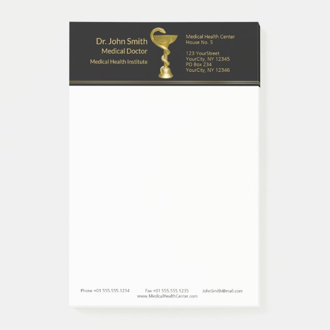Medical Snake Bowl Hygieia Gold Caduceus Classy Post-it Notes (Front)