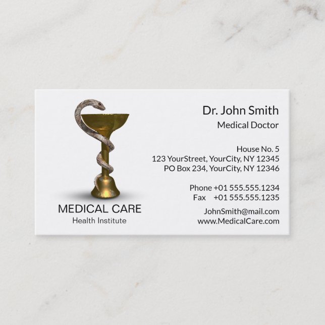 Medical Snake Bowl Hygieia White Bronze Caduceus Business Card (Front)