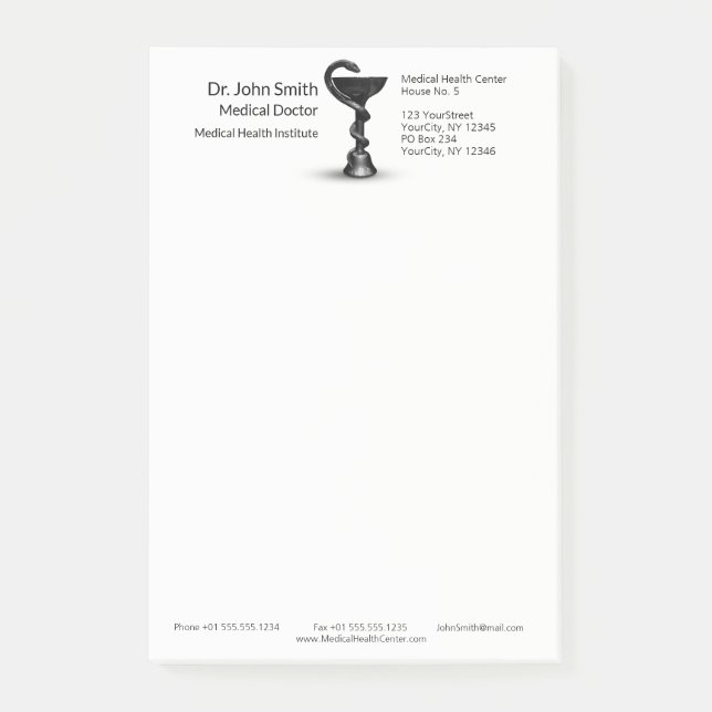 Medical Snake Bowl Hygieia White Caduceus Black Post-it Notes (Front)