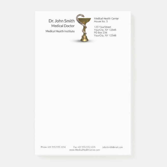 Medical Snake Bowl Hygieia White Caduceus Bronze Post-it Notes (Front)