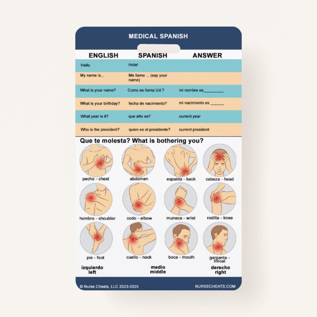 Medical Spanish - Basic Assessment ID Badge (Front)