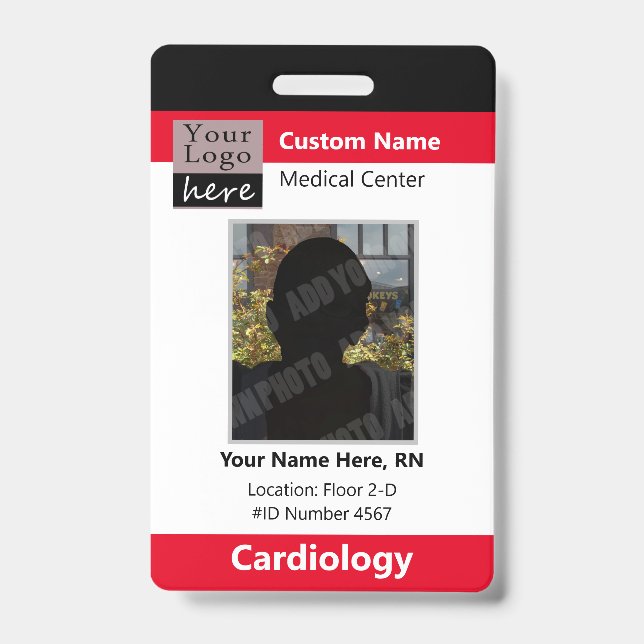 Medical Staff Custom Logo Employee Red ID Badge (Front)