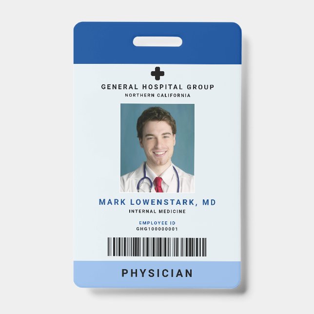 Medical Staff ID + Barcode Vertical Badge (Front)