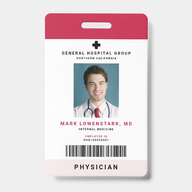 Medical Staff ID + Barcode Vertical Badge (Front)