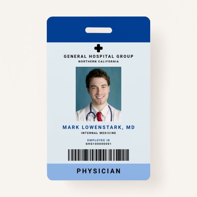 Medical Staff ID + Barcode Vertical ID Badge (Front)