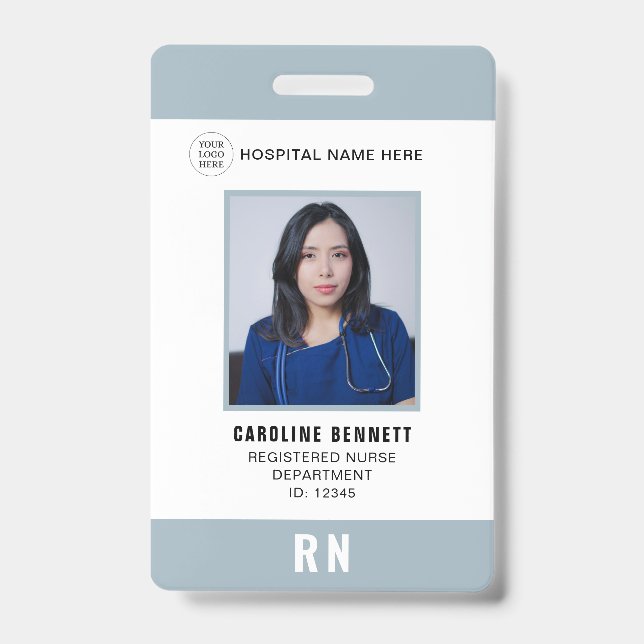 Medical Staff Nurse Photo ID | Hospital Logo Grey Badge (Front)