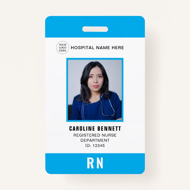 Medical Staff Nurse Photo ID | Hospital Logo ID Badge (Front)