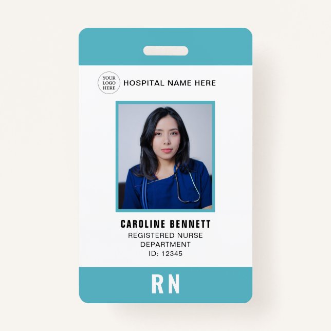 Medical Staff Nurse Photo ID | Hospital Logo ID Badge (Front)