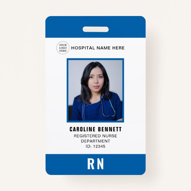 Medical Staff Nurse Photo ID | Hospital Logo ID Badge (Front)