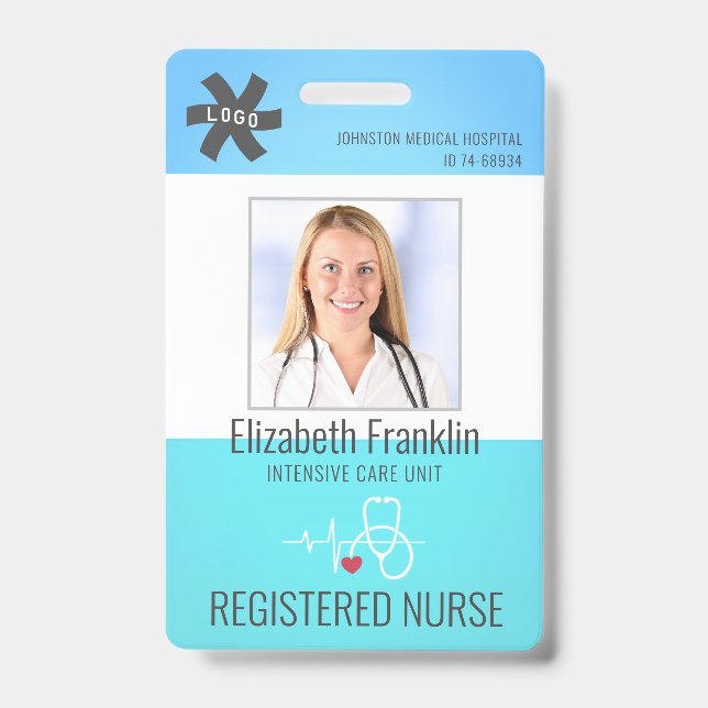 Medical Stethoscope Blue Green Gradient NURSE ID Badge (Front)