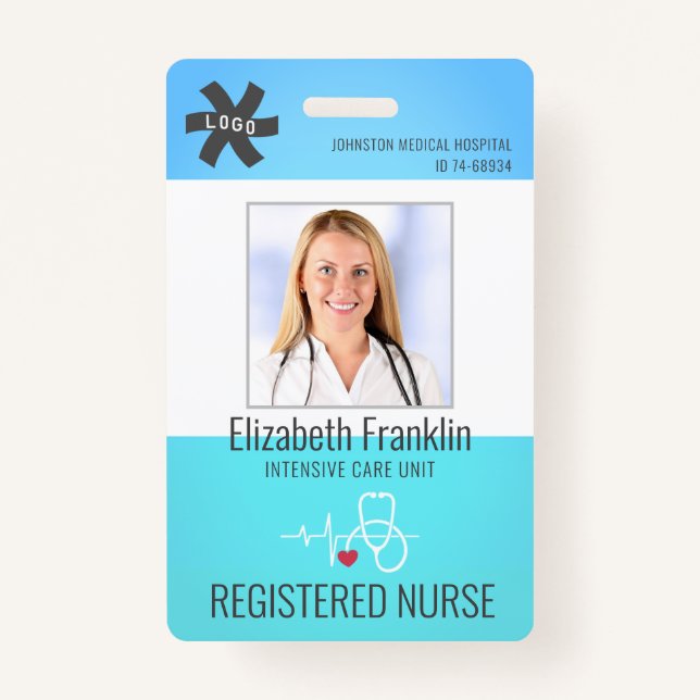 Medical Stethoscope Blue Green Gradient NURSE ID Badge (Front)