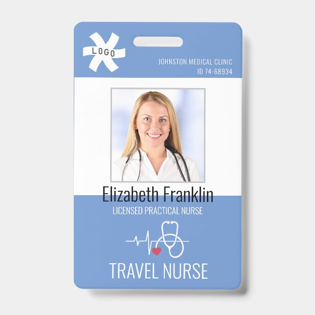 Medical Stethoscope Blue TRAVEL NURSE ID Badge (Front)