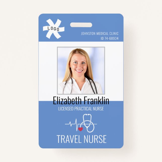 Medical Stethoscope Blue TRAVEL NURSE ID Badge (Front)