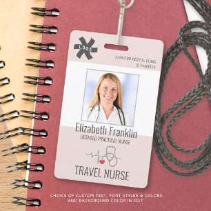 Medical Stethoscope Blush Pink TRAVEL NURSE ID Badge