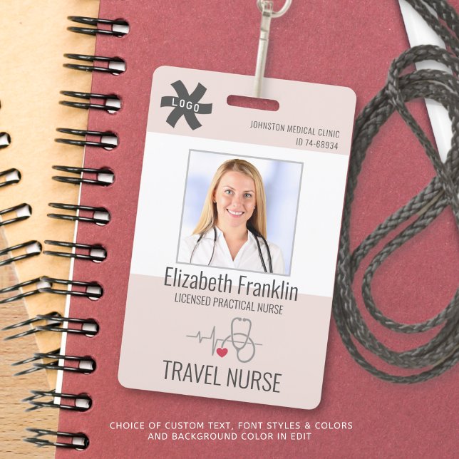 Medical Stethoscope Blush Pink TRAVEL NURSE ID Badge (Creator Uploaded)