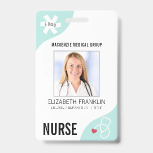 Medical Stethoscope Editable Mint Green NURSE ID Badge