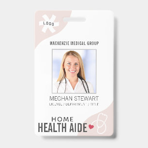 Medical Stethoscope Editable Pink HOME HEALTH AIDE ID Badge