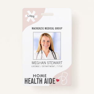 Medical Stethoscope Editable Pink HOME HEALTH AIDE ID Badge