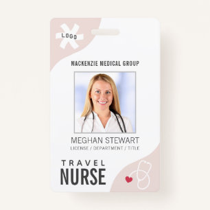 Medical Stethoscope Editable Pink TRAVEL NURSE ID Badge