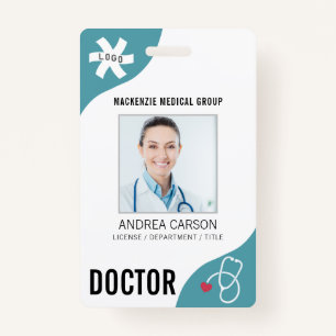 Medical Stethoscope Editable Teal DOCTOR ID Badge