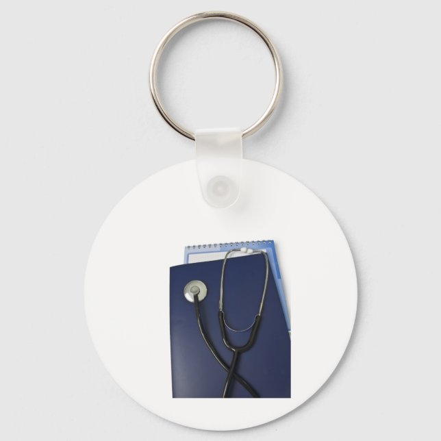 medical stethoscope on blue folder key ring (Front)