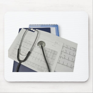 medical stethoscope on cardiogram EKG readings Mouse Mat