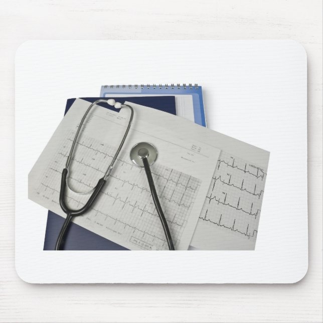 medical stethoscope on cardiogram EKG readings Mouse Mat (Front)