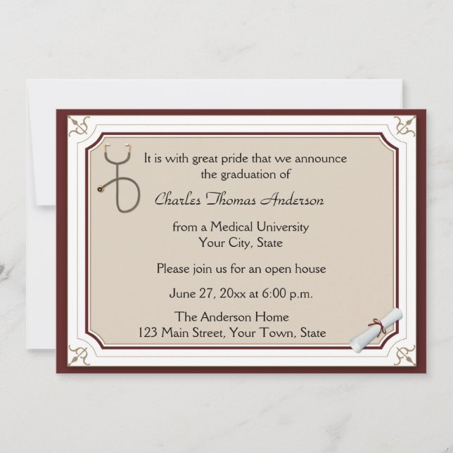 Medical Stethoscope Tan Graduation Invitation (Front)