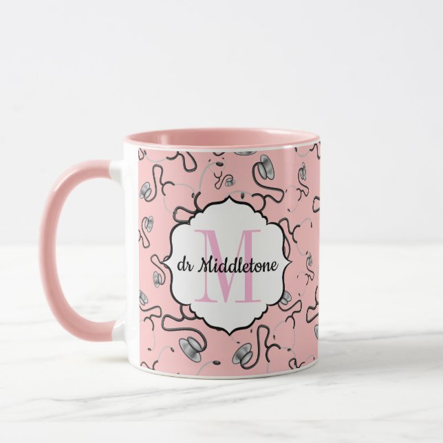 Medical stethoscopes for doctors on pink name mug (Left)