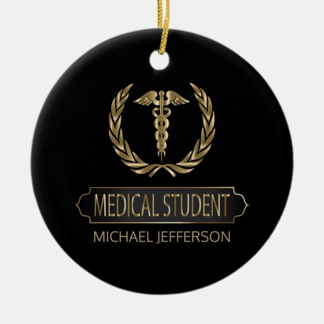 Medical Student 👨‍⚕️ - Black and Gold Ceramic Tree Decoration (Front)