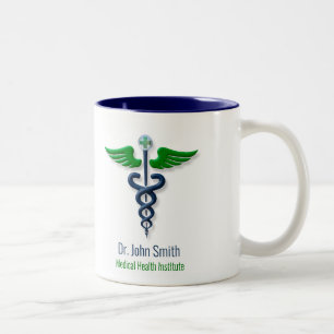 Medical Stylish Caduceus Green Wings Cross Blue Two-Tone Coffee Mug