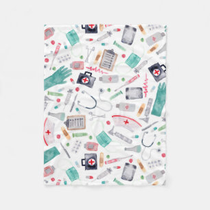 Medical Supplies in Watercolor Fleece Blanket