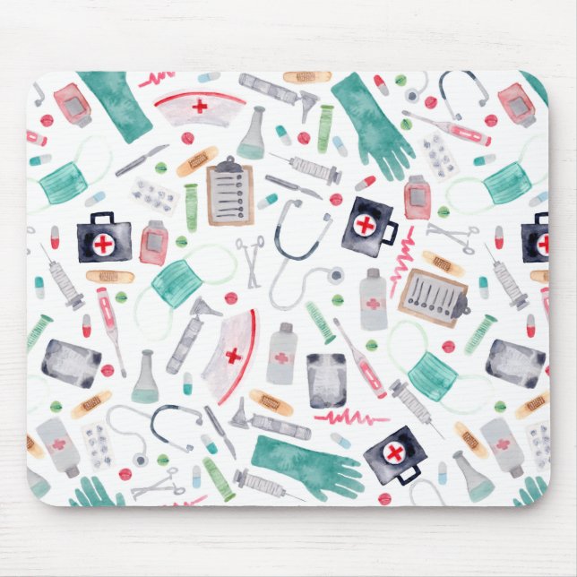 Medical Supplies in Watercolor Mouse Mat (Front)