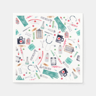 Medical Supplies in Watercolor Napkin